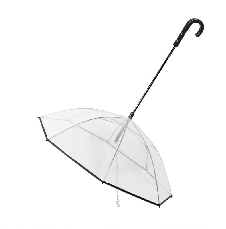 Dog umbrella keeping a small dog dry in the rain