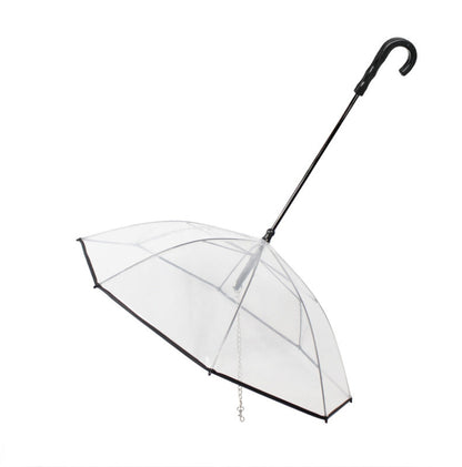 Dog umbrella keeping a small dog dry in the rain