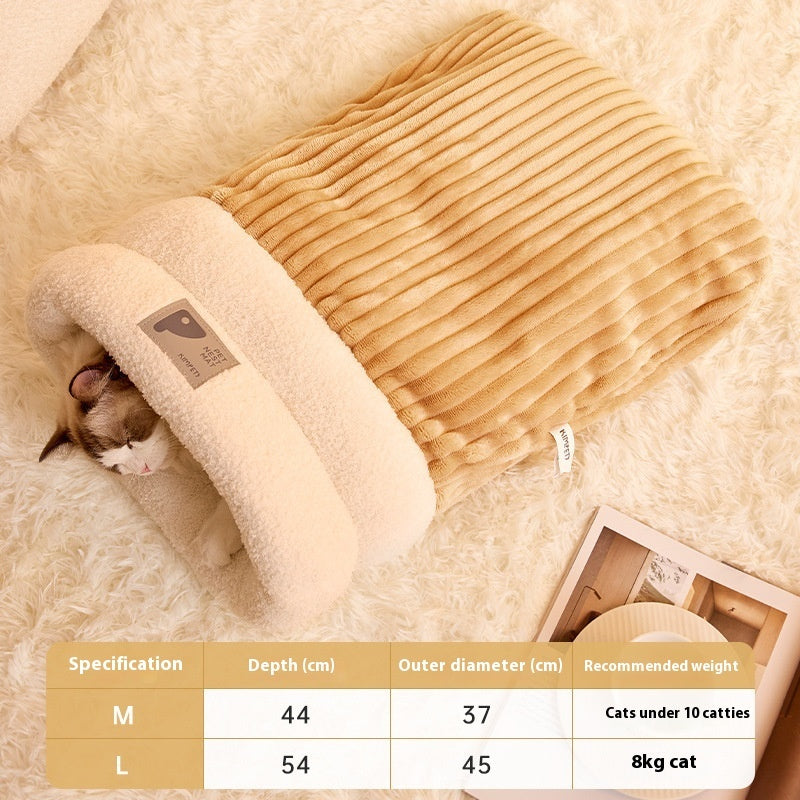 Brown cozy cat sleeping bag